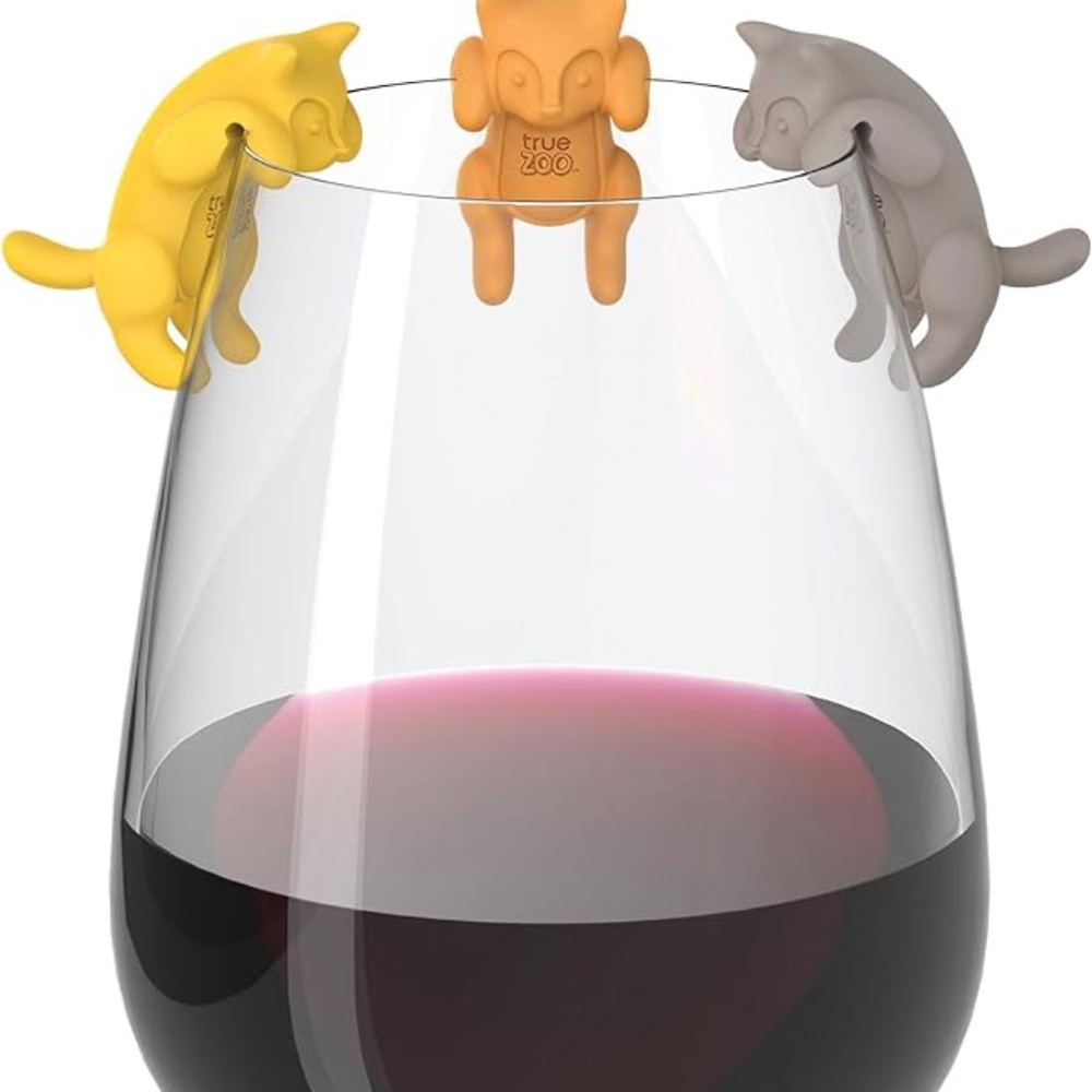 Bundle of 6 Cat Wine Charms, Silicone Drink Markers, Fits Wine Glasses and Cans